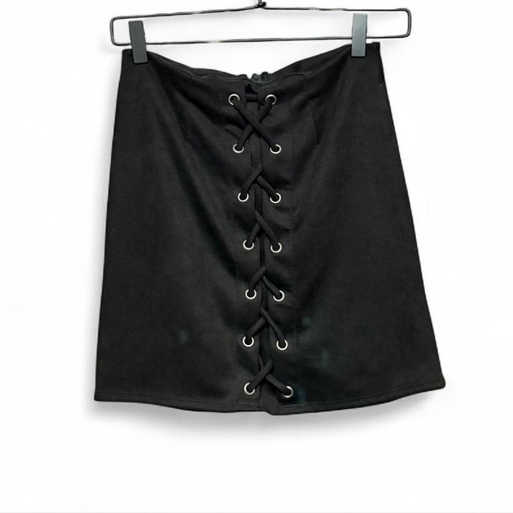 Black Lace-Up Mini Skirt